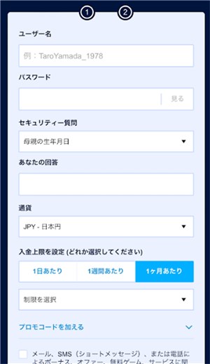 ウィリアムヒル 登録画面